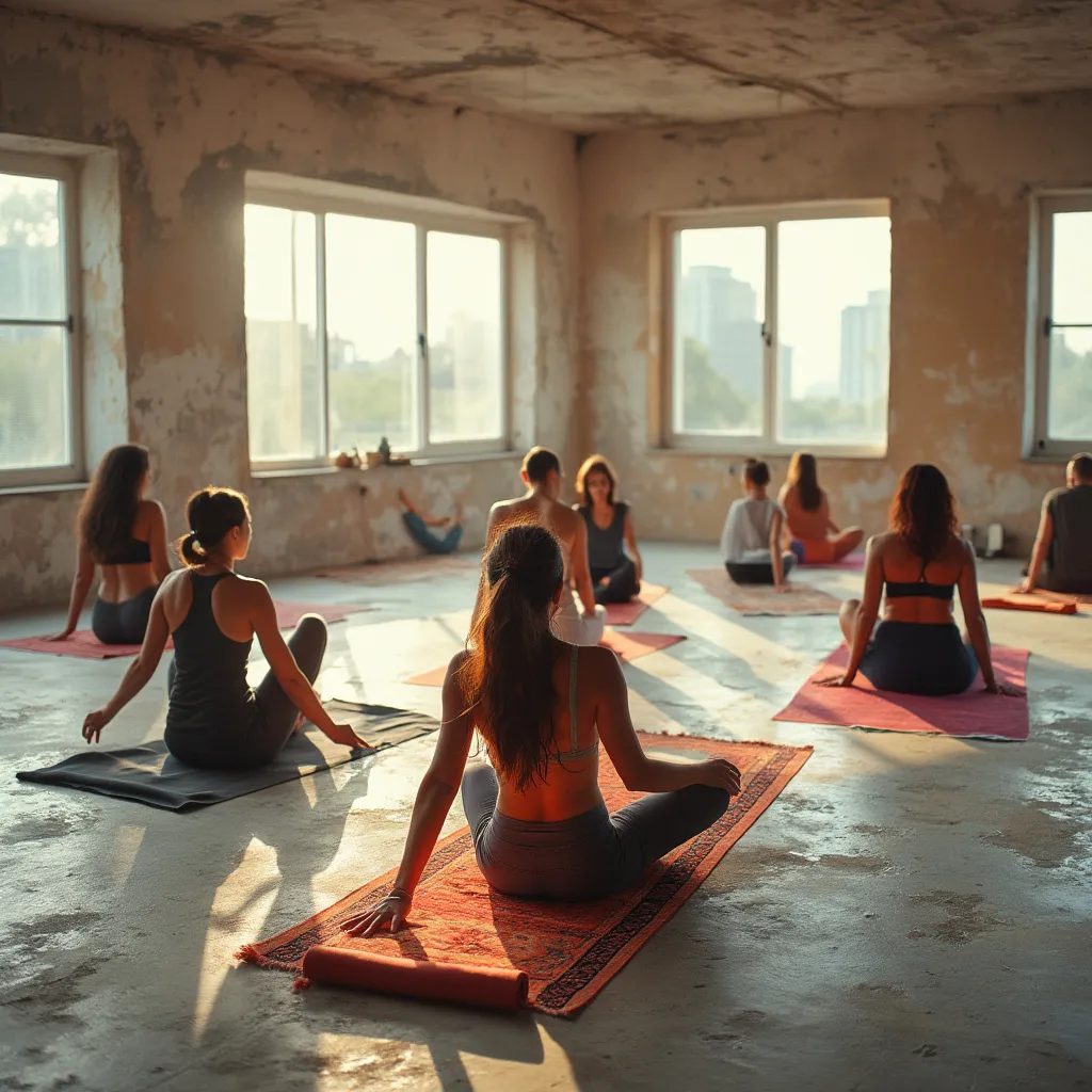 Clase grupal práctica de yoga